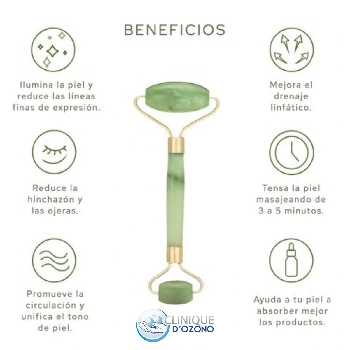 Rodillo Facial de Jade Natural Clinique d'Ozono